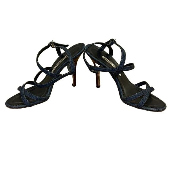 Manolo Blahnik Denim Crossover Heels - Picture 8 of 11